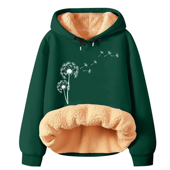 Womens Hoodies For Women Winter Spring Warm Fleece Hoodie Pullover Long Sleeve Solid Printed Drawstring Hood Ribbed Cuffs Hem Polyester Casual Cute M Sweatshirt For Women