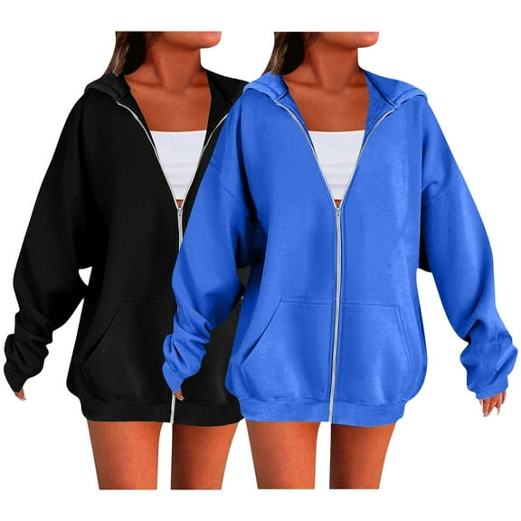 Womens Hoodies For Women Zip Up Hoodies Trendy Long Sleeve Sweatshirts 2Pc Comfy Casual Jacket Fall Winter Layered Outfits With Adjustable Hood L Sweatshirt For Women
