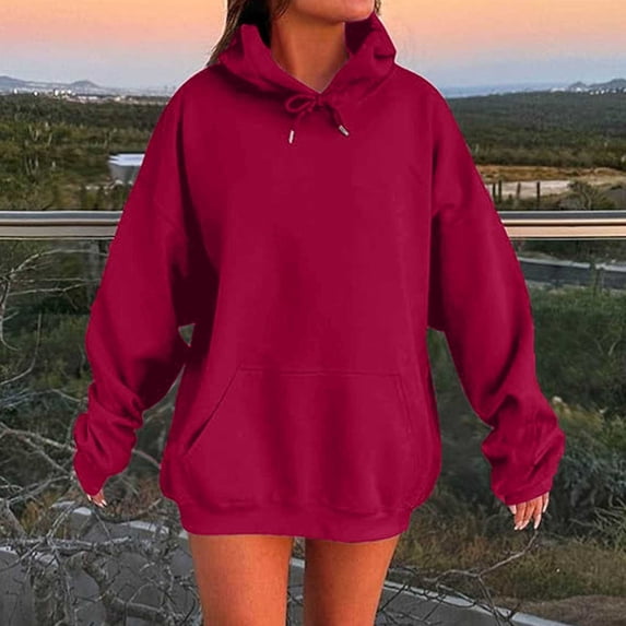 Womens Hoodies Women's Solid Long Sleeved Pullover Hooded Sweater Casual Women's Fashion Hooded Pocket Tops Sweatshirts