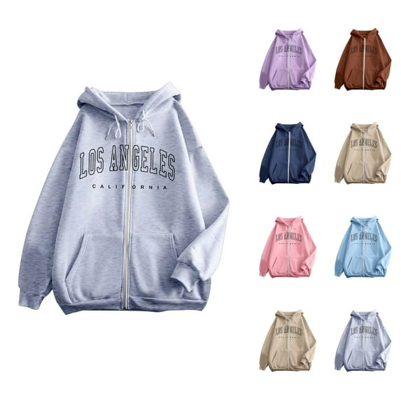 Womens Hoodies Womens Fall Fashion 2025 Women's Fashionable Letter Printed Zipper Long Sleeved Pocket Drawstring Casual Sports Hoodie (7) Green - XL