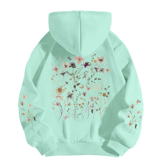 Womens Hoodies Y2k Long Sleeve Floral Print Hooded Sweatshirt Lightweight Fashion Casual Winter Warn Pullover Tops