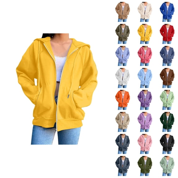 Womens Hoodies Zip Up 2026 Fall Winter Casual Long Sleeve Plain Hoodie Sweatshirt with Pockets Jacket Coat Outerwear