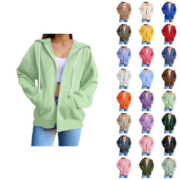 Womens Hoodies Zip Up 2026 Fall Winter Casual Long Sleeve Plain Hoodie Sweatshirt with Pockets Jacket Coat Outerwear