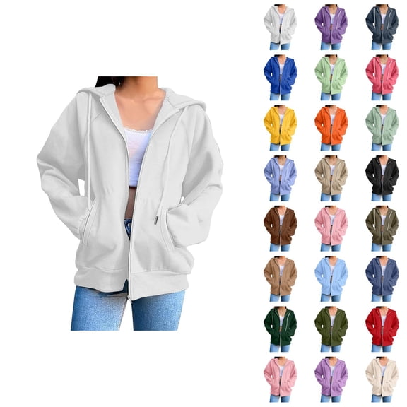 Womens Hoodies Zip Up 2026 Fall Winter Casual Long Sleeve Plain Hoodie Sweatshirt with Pockets Jacket Coat Outerwear