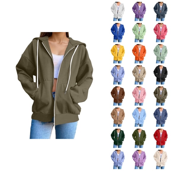 Womens Hoodies Zip Up 2026 Fall Winter Casual Long Sleeve Plain Hoodie Sweatshirt with Pockets Jacket Coat Outerwear