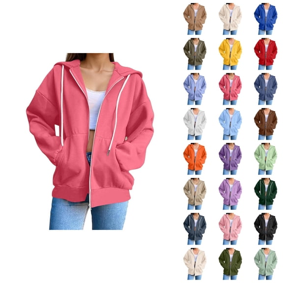 Womens Hoodies Zip Up 2026 Fall Winter Casual Long Sleeve Plain Hoodie Sweatshirt with Pockets Jacket Coat Outerwear