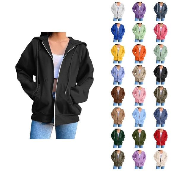 Womens Hoodies Zip Up 2026 Fall Winter Casual Long Sleeve Plain Hoodie Sweatshirt with Pockets Jacket Coat Outerwear