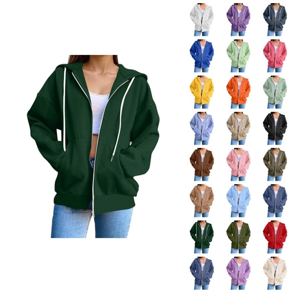 Womens Hoodies Zip Up 2026 Fall Winter Casual Long Sleeve Plain Hoodie Sweatshirt with Pockets Jacket Coat Outerwear