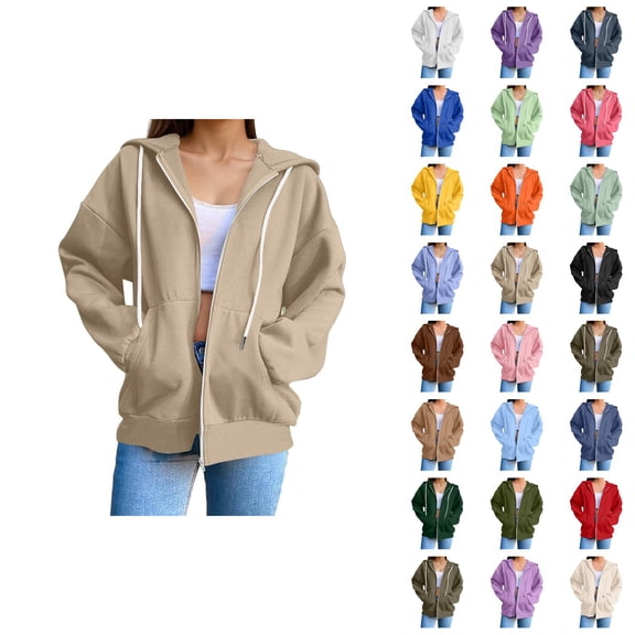 Womens Hoodies Zip Up 2026 Fall Winter Casual Long Sleeve Plain Hoodie Sweatshirt with Pockets Jacket Coat Outerwear