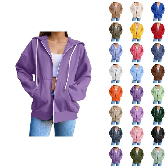 Womens Hoodies Zip Up 2026 Fall Winter Casual Long Sleeve Plain Hoodie Sweatshirt with Pockets Jacket Coat Outerwear