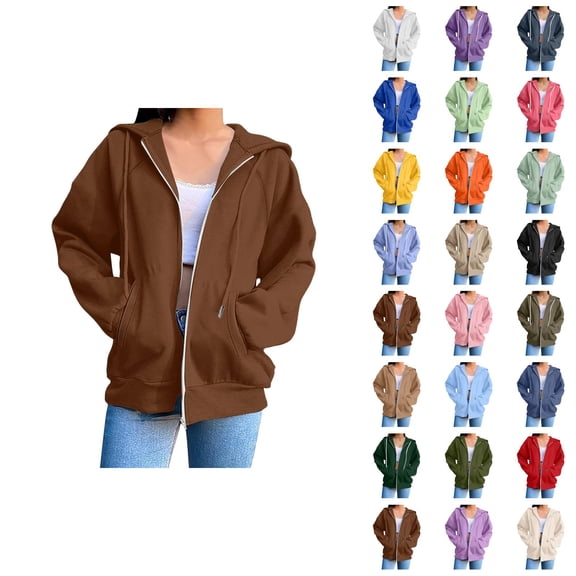 Womens Hoodies Zip Up 2026 Fall Winter Casual Long Sleeve Plain Hoodie Sweatshirt with Pockets Jacket Coat Outerwear