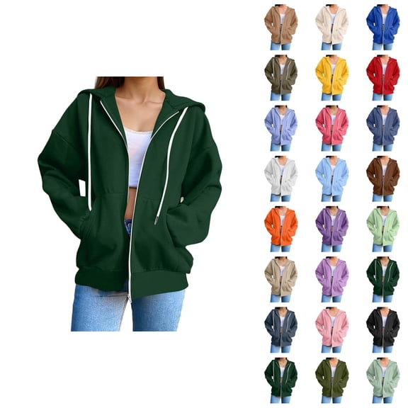 Womens Hoodies Zip Up 2026 Fall Winter Casual Long Sleeve Plain Hoodie Sweatshirt with Pockets Jacket Coat Outerwear