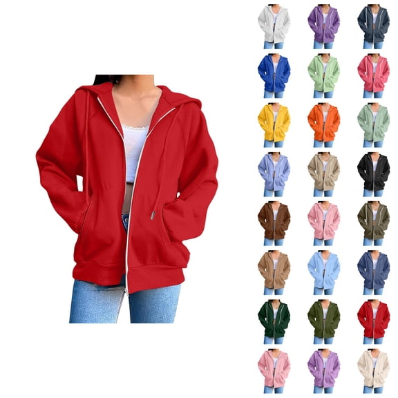 Womens Hoodies Zip Up 2026 Fall Winter Casual Long Sleeve Plain Hoodie Sweatshirt with Pockets Jacket Coat Outerwear
