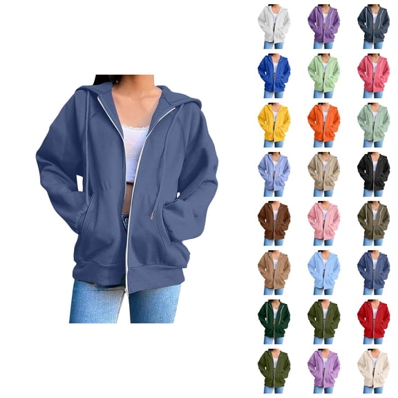 Womens Hoodies Zip Up 2026 Fall Winter Casual Long Sleeve Plain Hoodie Sweatshirt with Pockets Jacket Coat Outerwear