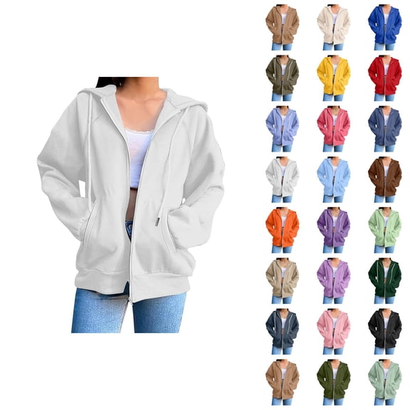Womens Hoodies Zip Up 2026 Fall Winter Casual Long Sleeve Plain Hoodie Sweatshirt with Pockets Jacket Coat Outerwear