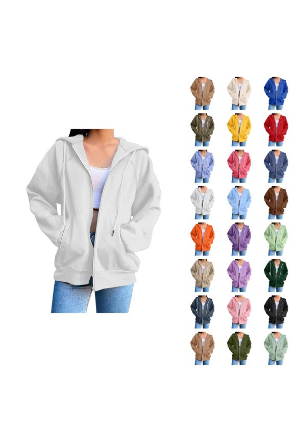 Womens Hoodies Zip Up 2026 Fall Winter Casual Long Sleeve Plain Hoodie Sweatshirt with Pockets Jacket Coat Outerwear