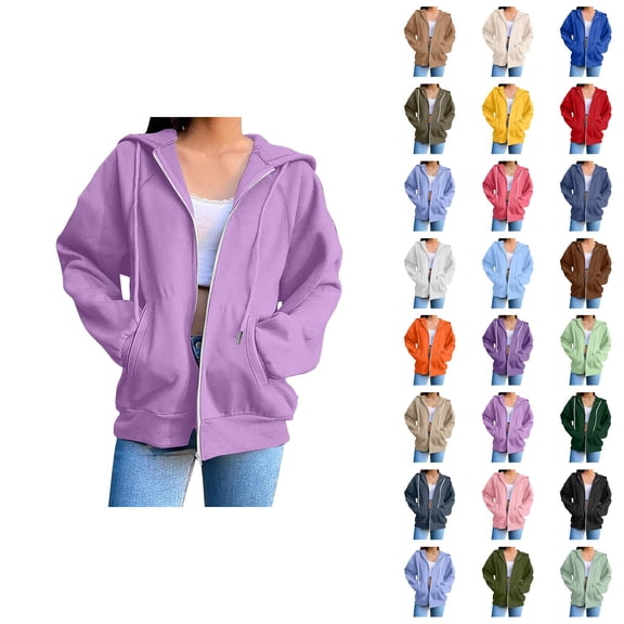 Womens Hoodies Zip Up 2026 Fall Winter Casual Long Sleeve Plain Hoodie Sweatshirt with Pockets Jacket Coat Outerwear