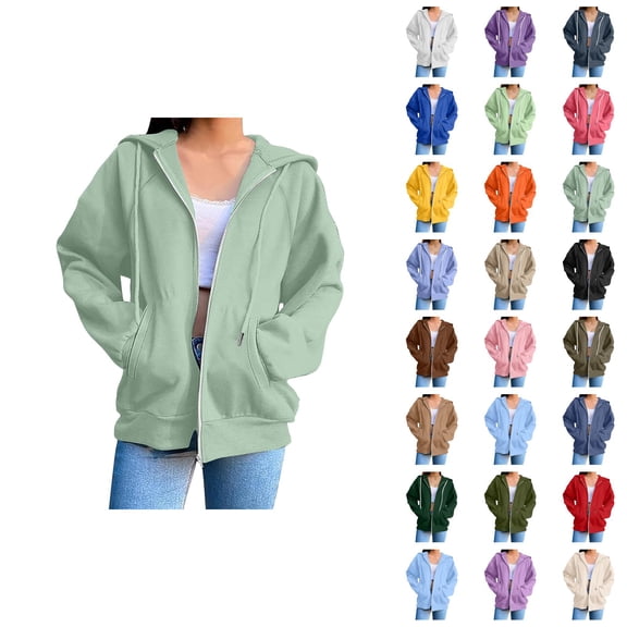 Womens Hoodies Zip Up 2026 Fall Winter Casual Long Sleeve Plain Hoodie Sweatshirt with Pockets Jacket Coat Outerwear