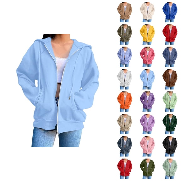 Womens Hoodies Zip Up 2026 Fall Winter Casual Long Sleeve Plain Hoodie Sweatshirt with Pockets Jacket Coat Outerwear
