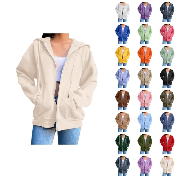 Womens Hoodies Zip Up 2026 Fall Winter Casual Long Sleeve Plain Hoodie Sweatshirt with Pockets Jacket Coat Outerwear