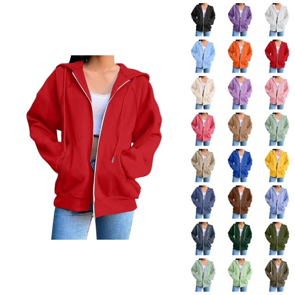 Womens Hoodies Zip Up 2026 Fall Winter Trendy Long Sleeve Basic Hoodie Sweatshirt with Pockets Jacket Coat Outerwear