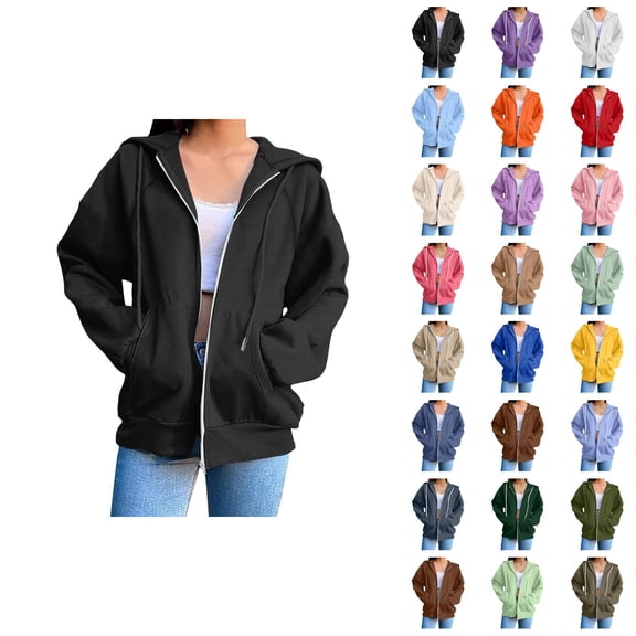 Womens Hoodies Zip Up 2026 Fall Winter Trendy Long Sleeve Basic Hoodie Sweatshirt with Pockets Jacket Coat Outerwear