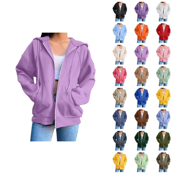 Womens Hoodies Zip Up 2026 Fall Winter Trendy Long Sleeve Basic Hoodie Sweatshirt with Pockets Jacket Coat Outerwear