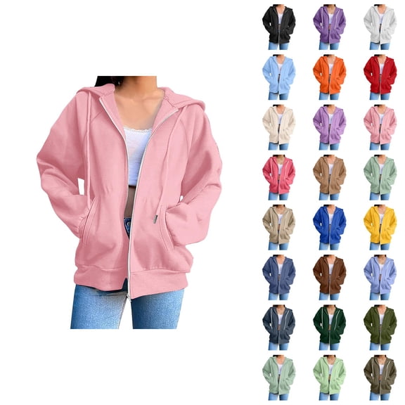 Womens Hoodies Zip Up 2026 Fall Winter Trendy Long Sleeve Basic Hoodie Sweatshirt with Pockets Jacket Coat Outerwear