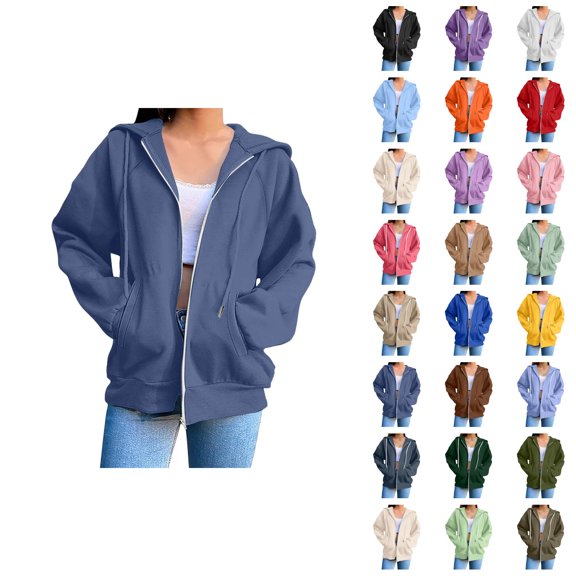 Womens Hoodies Zip Up 2026 Fall Winter Trendy Long Sleeve Basic Hoodie Sweatshirt with Pockets Jacket Coat Outerwear