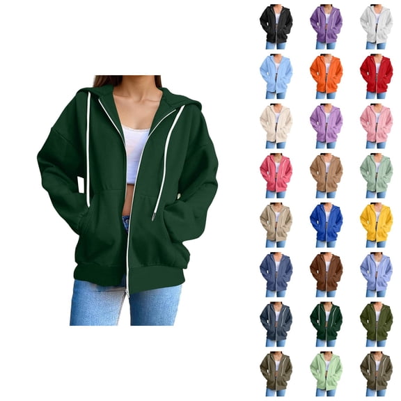 Womens Hoodies Zip Up 2026 Fall Winter Trendy Long Sleeve Basic Hoodie Sweatshirt with Pockets Jacket Coat Outerwear