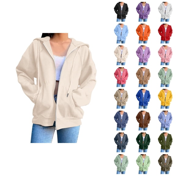 Womens Hoodies Zip Up 2026 Fall Winter Trendy Long Sleeve Basic Hoodie Sweatshirt with Pockets Jacket Coat Outerwear
