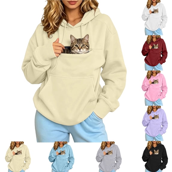 Womens Hoodies with Dog Pouch Oversized Pet Hoodies Sweatshirt Carrier Large Pocket Hooded Sweatshirt for Puppy Kitten Dogs Holder Beige XXL