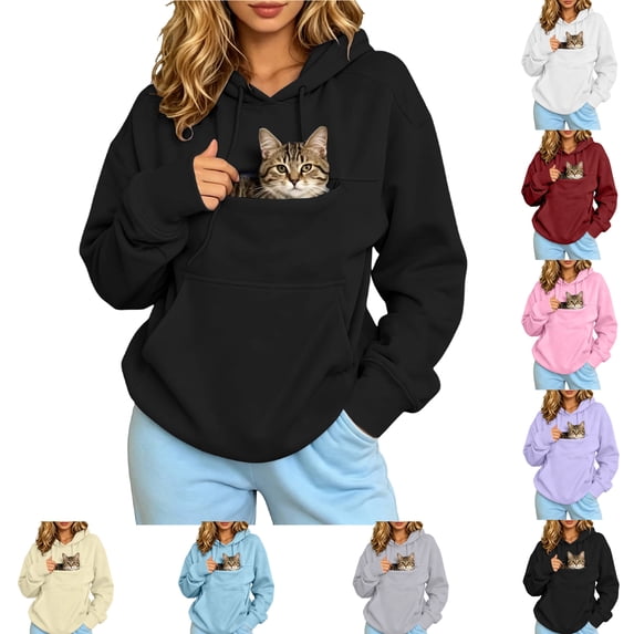 Womens Hoodies with Dog Pouch Oversized Pet Hoodies Sweatshirt Carrier Large Pocket Hooded Sweatshirt for Puppy Kitten Dogs Holder Black S