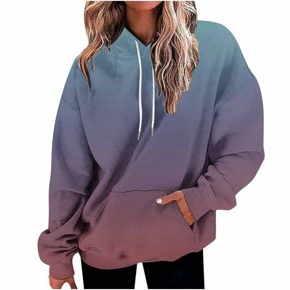 Womens Hoodies with Pockets, Long Sleeve Pullover for Women Fall Fashion Ombre Tie Dye Drawstring Hooded Crewneck Sweatshirts S-2XL