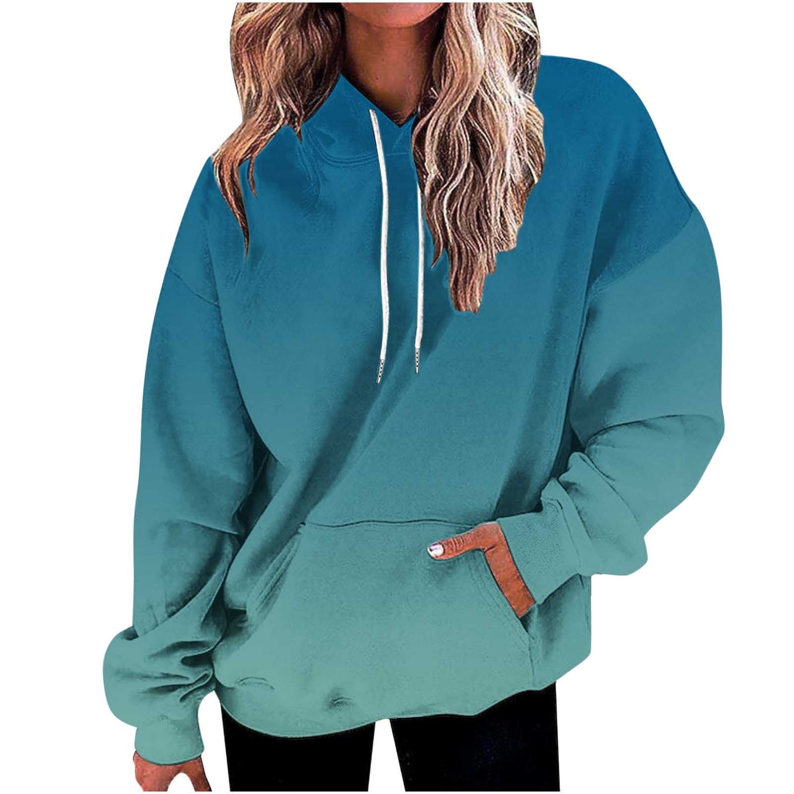 Womens Hoodies with Pockets, Long Sleeve Pullover for Women Fall Fashion Ombre Tie Dye Drawstring Hooded Crewneck Sweatshirts S-2XL