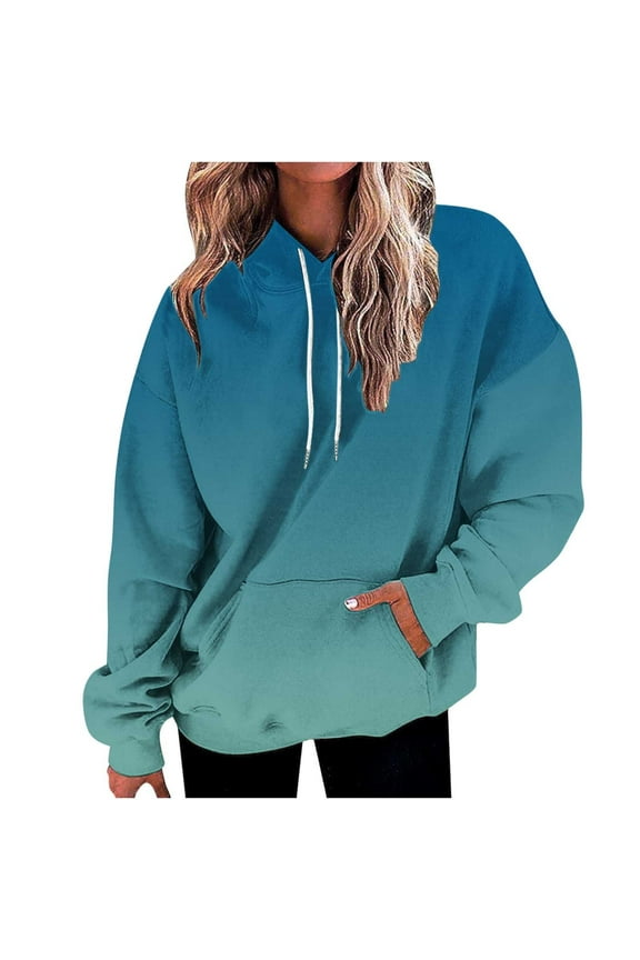 Womens Hoodies with Pockets, Long Sleeve Pullover for Women Fall Fashion Ombre Tie Dye Drawstring Hooded Crewneck Sweatshirts S-2XL