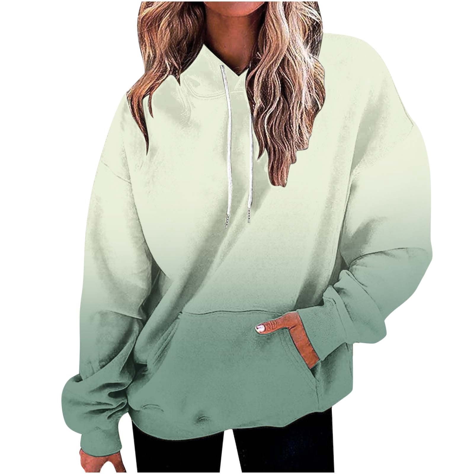 Womens Hoodies with Pockets, Long Sleeve Pullover for Women Fall Fashion Ombre Tie Dye Drawstring Hooded Crewneck Sweatshirts S-2XL