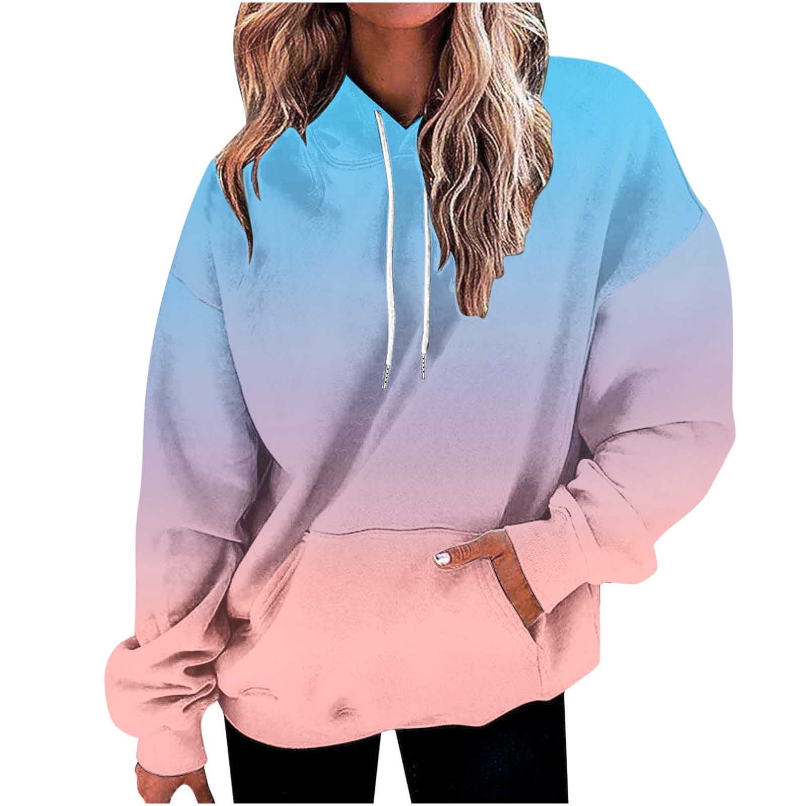 Womens Hoodies with Pockets, Long Sleeve Pullover for Women Fall Fashion Ombre Tie Dye Drawstring Hooded Crewneck Sweatshirts S-2XL