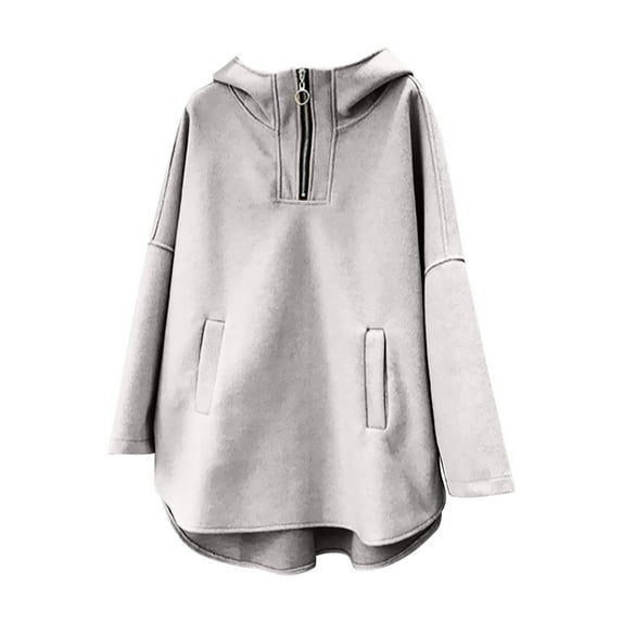 Womens Hoodies with Pockets Pullover Oversized Sweatshirt Solid Color Long Sleeve Top Quarter Zip Shirts Loose Casual Sweater (Gray L)