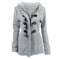 thumbnail image 1 of Womens Horn Button Fleece Thicken Coat with Hood Winter Warm Jacket Pea Coat Zip Hoodie Cotton Sweatshirt Outwear (X-Large, Gray), 1 of 6