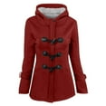thumbnail image 1 of Womens Horn Button Fleece Thicken Coat with Hood Winter Warm Jacket Pea Coat Zip Hoodie Cotton Sweatshirt Outwear (XX-Large, Red), 1 of 5