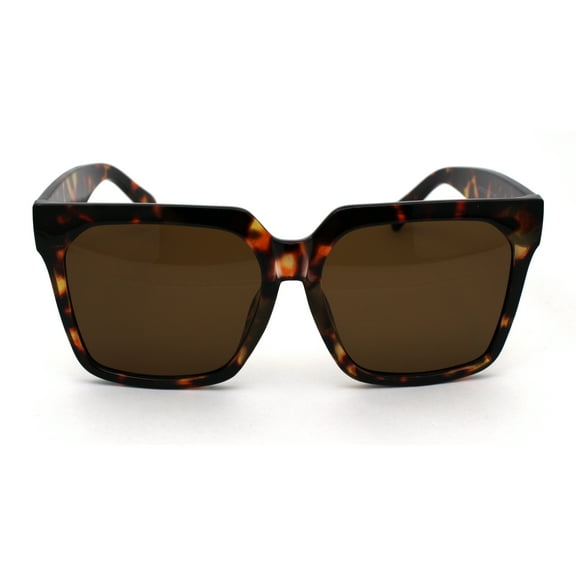 Womens Horn Rim Boyfriend Plastic Squared Rectangle Sunglasses Tortoise Solid Brown