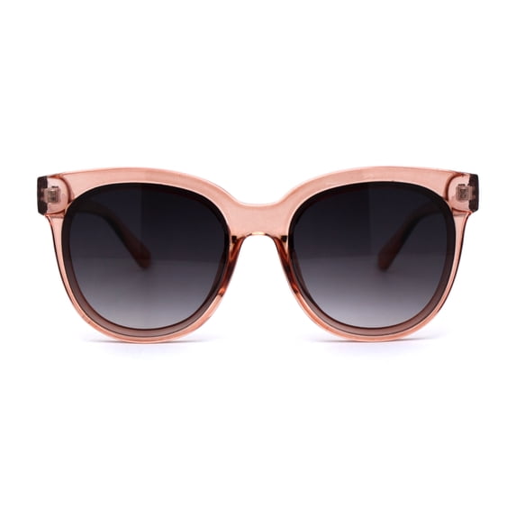 Womens Horn Rim Boyfriend Style Plastic Round Sunglasses Pink Smoke