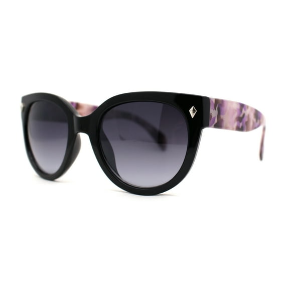 Womens Horn Rim Cat Eye Designer Fashion Plastic Sunglasses Black Purple Smoke