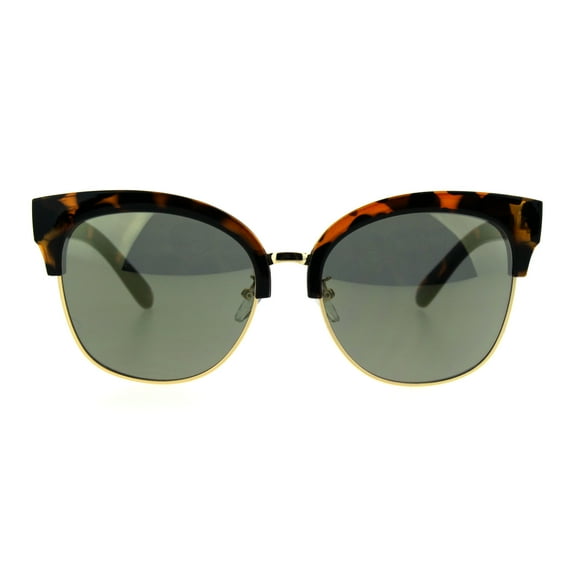 Womens Horned Half Eyebrow Oversize Cat Eye Sunglasses Tortoise Gold