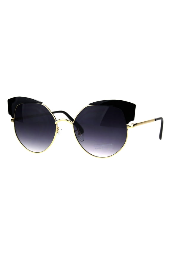 Womens Horned Oversize Metal Rim Cat Eye Diva Sunglasses Black Smoke