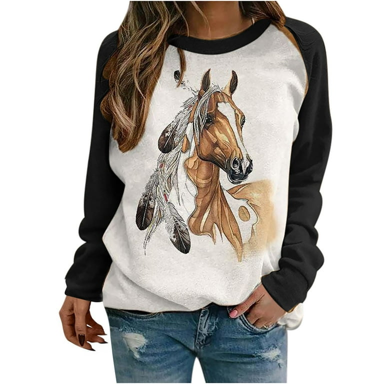 Horse print crew neck sweatshirt shop