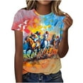 thumbnail image 1 of Womens Horse Racing Printed Shirts Scooped Neck Tee Short Sleeve Tops Plus Size Loose Fitted Blouses Pullover Sweater Blouses Formal Trendy T-Shirts Summer Basic Workout Clothing 2025, 1 of 4