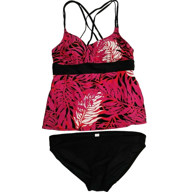 Tropical foliage wrap tankini