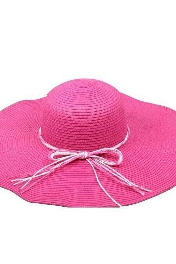 Womens Hot Pink FLOPPY LARGE NATURAL Straw Summer HAT BEACH GARDENING Hat 114 - New with box/tags